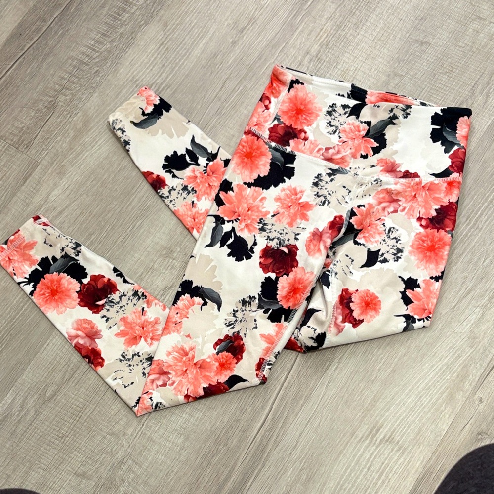 Marika Floral Print Leggings - Pink and Black